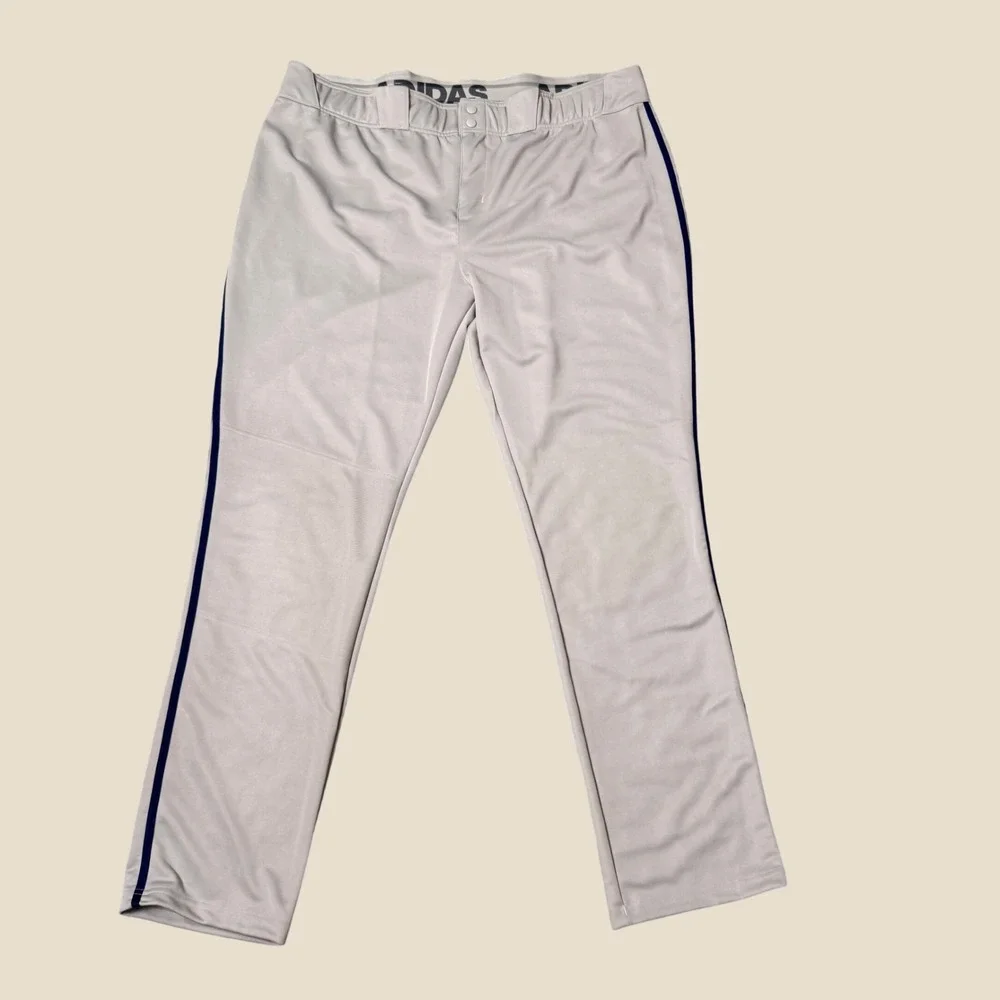 NWT Adidas Icon Pro Piped Baseball Pants Mens 3XL Grey Navy NEW GU5565 Open Hem